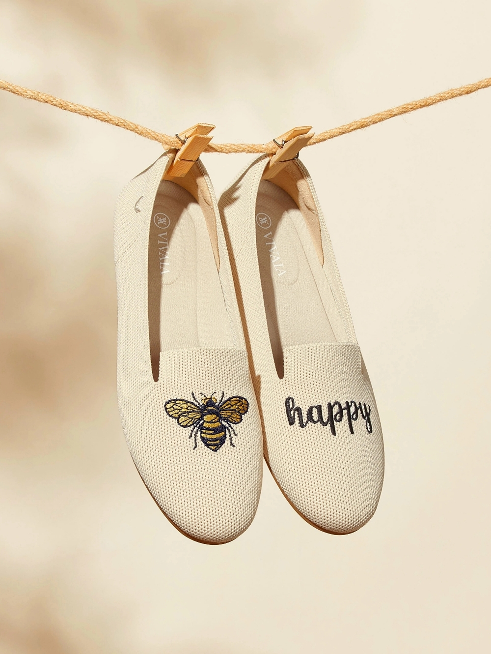 Vivaia Bee Happy Round-Toe Embroidered Loafers